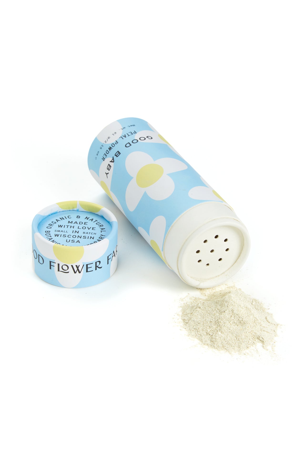 Organic herbal baby powder in biodegradable tube - talc & cornstarch free by Good Flower Farm